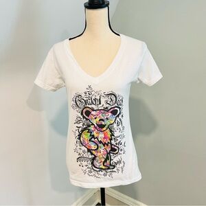 2015 Ripple Junction V-Neck White Grateful Dead Dancing Bear T-Shirt L